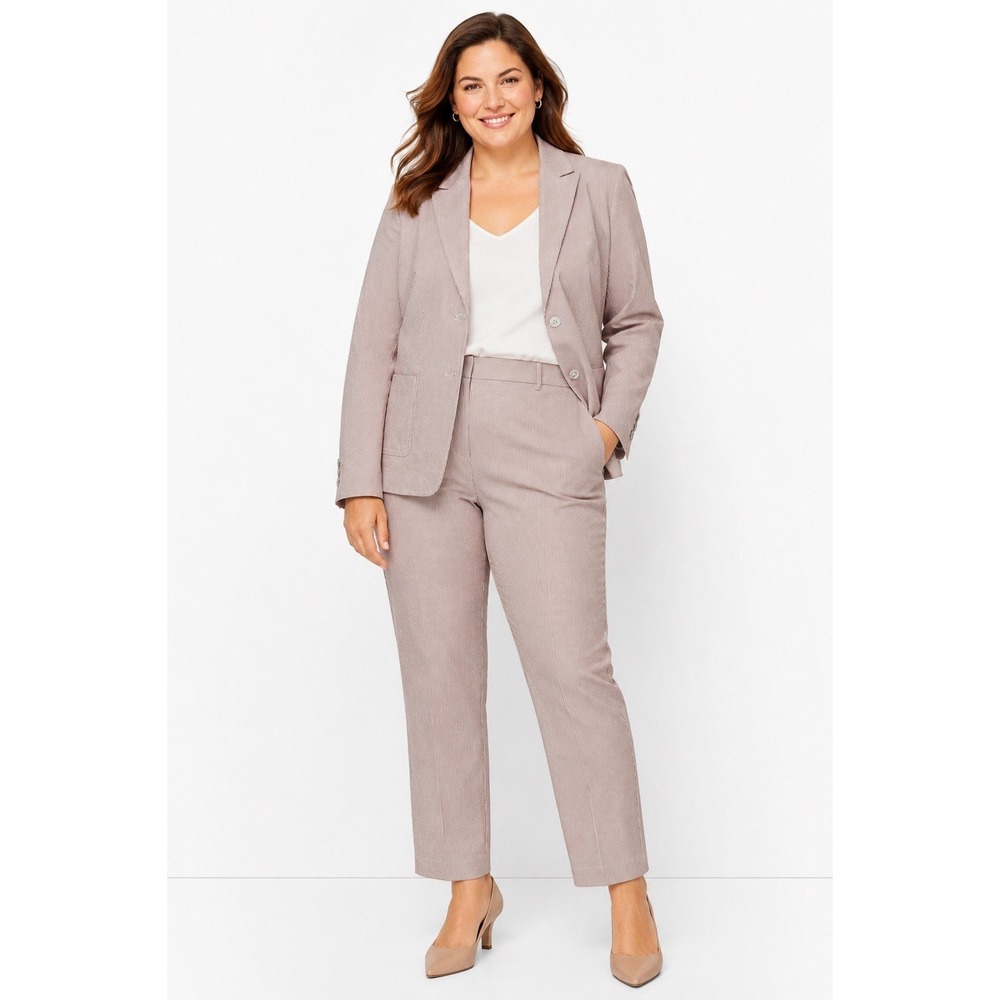 Talbots Plus Petite 16WP Burgundy Ivory Pinstripe Pant Suit Cotton Stretch